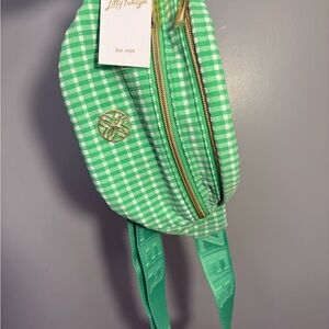 Lilly Pulitzer Green and White Gingham Crossbody Bag for Golf or Pickleball